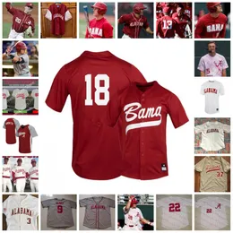 2022 NCAA Custom Alabama Crimson Tide Baseball Jersey 10 Джим Джарвис 11 Уильям Хамитер 12 Хантер Фуртадо 13 Брайс Эблин 14 Антуан Джин 16 Оуэн Диодати 17 Охотник Сьют