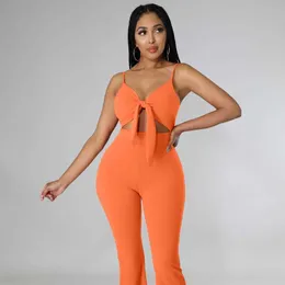 Woman casual solid color halter jumpsuits Fashion sexy hollow out straps romper 2022