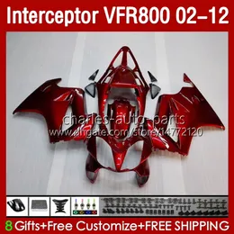 Kropp för Honda Interceptor VFR800RR 02 03 04 05 06 07 100HC.0 VFR800 RR VFR 800 RR 2002 2008 2009 2010 2011 2012 Fairings Kit Metal All Röd