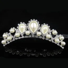 Tocados Hermosa Elegante Perla Incrustaciones de diamantes de imitación Corona Tiara Boda Novia Peine para el cabello Coronas para fiesta de graduación Noche