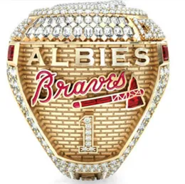 6 Spelarnamn Soler Freeman Albies 2021 2022 World Series Baseball Braves Team Championship Ring With Wood Display Box Souvenir Men Fan Present smycken