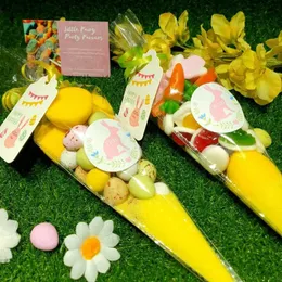 Gift Wrap 1Set Easter Carrot Candy Bag Transparenta påsar med papperstaggar för festkakor Packing Supply Kids Birthday Decorift