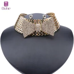 Kadınlar Yay Rhinestone Crystal Beyan Tahminler Takı Set Kolye Küpe Kadın Parti Düğün Aksesuarları