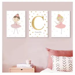 Nome personalizzato Poster Nursery Wall Poster Nordic Nome personalizzato Baby Girl Room Decor Dancing Girl Wall Art Canvas Painting 220623