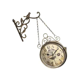 Väggklockor vintage hängande klocka Creative Iron Arts Home Double-Side Clockwall