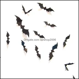 Naklejki ścienne Dekor Home Garden Three-Nsional PVC 12PCS Black Bat Butterfly Halloween Children Dhql1