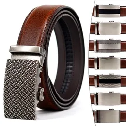 Märke Simple Casual Men's Leather Belt Designer Luxury Cowhide Ratchet High Quality Alloy Automatic Buckle 220427