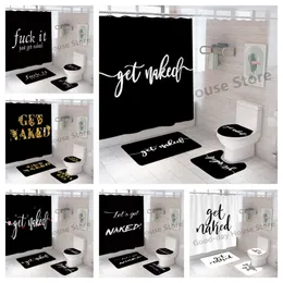 Black Shower Curtain Set Get Naked White Bathing Waterproof Toilet Covers Bath Mat Bathroom Non-slip Rug Carpet Home Decor 220429