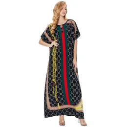 Długa muzułmańska sukienka modowa dla kobiet w rozmiarze Pos dotyczączna Patchwork Casual Lose Lose Short Sleeve Oneck Maxi Dress Kobieta arabska szata 220527