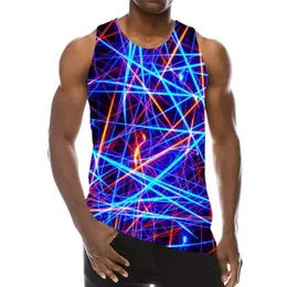 Blue Lines Tank Top For Men 3D Print Psychedelic Sleeveless Pattern Top Graphic Vest Streetwear Novelty Hip Hop Tees 220421
