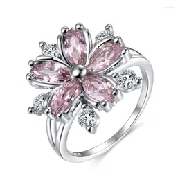 Cluster Rings Romantic And Elegant Ladies Ring Cherry Blossom Shape Zircon Wedding Exquisite Flowers 925 Silver JewelryCluster Wynn22