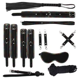 Nxy Sm Bondage New Design 8 Pieces Restraints Set Colorful Lined High Quality Kit Sex Toys for Couples220419