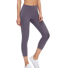 Lu Lu Lemons midja L-146 High Fiess Sports Capri Pants Women No Front Seam Naked Feel Gym Yoga beskurna leggings Running Tight Sweatpants