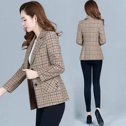 Kadınlar Suits Blazers Suit Ceket Kadınlar2022 Sonbahar Blazer Ceket Bayanlar Orta Yaşlı Ana Ekose Ceketler Mizaç Gevşek Palto Fe