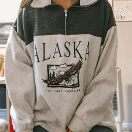 Kadın sweatshirt standı yakalı yarım fermuarlı uzun kollu kazaklar mektup alaska sonbahar kışlık gevşek dış giyim sweatshirts 220804