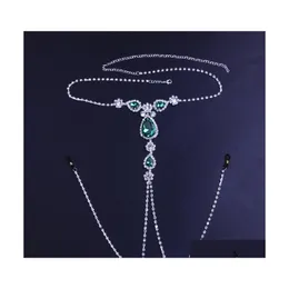 Anelli con bottone a campana per ombelico Gioielli con strass verde di lusso non penetranti per le donne Collana con catena per capezzoli corpo sexy Adt 1874 T2 Drop Del Dh1S6