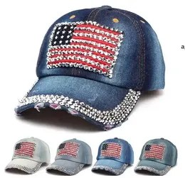 Amerikanska flaggan Retro Cowboy Hat Mode Designer Diamond Studded Peaked Cap Justerbar Outdoor Travel Sun Hats Pro232