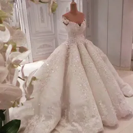 Luxury Appliques LACE Sequin Pleated Wedding Ball Gowns Custom Made 2022 Saudi Arabia Bridal Formal Maxi Gown Romantic BES121