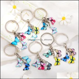 Charms Jewelry Findings Components Newest Colorf Enamel Butterfly Charm Keychain Insects Car Key Women Bag Accessories Jew Dhsix