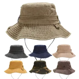 Mountaineering Camouflage Solid Color Adjustment Rope Fisherman'S Hat Sun Protection Summer Flat Top Basin Cap Fishing Hat