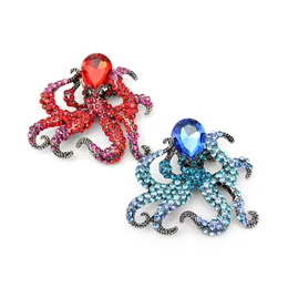 20 pz/lotto spilla animale personalizzata moda pin polpo strass rosso/blu per regalo decorazione donna uomo