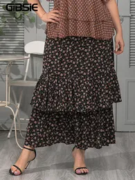 GIBSIE Plus Size Floral Print Layered Ruffle Hem Skirt Autumn Vacation Casual Sweet Ladies Big Size Maxi Long Skirt 220527