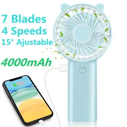 4000mAh Mini Protable Handheld Fan USB Rechargeble Outdoor Office 4 Speeds Air Cooler Can be as Power Bank To Charge Phone 220505
