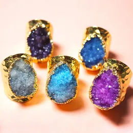 Nieregularny naturalny kryształowy regulowany złoto szeroki kwiatowy pierścienie kwiatowe dla kobiet imprezowy klub dekoracje mody biżuteria