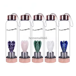 Natural Quartz Gemstone Crystal Glass Elixir Water Bottle Point Hand-Carved 3inch Angel Cup Crystal Wand tumbler Mug AA