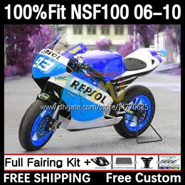 Fiberglass Injection Mold Bodys For HONDA NSF-100 NSF 100 Bodywork 10DH.128 NSF100 06 07 08 09 10 NS-F100 2006 2007 2008 2009 2010 Glass fiber Race Fairing blue repsol