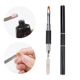 Dual Ended Nail Art Borstes Acrylic UV Gel Extension Builder Flower Pain Pen Brush Remover Spatula Stick Manicure Tools