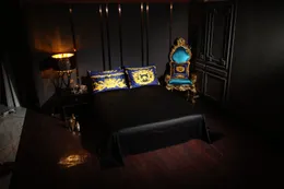 Luxo 5pcs Bedding conjuntos azul almofada preta para designer de presentes Quilt/edredon conjuntos de capa de tigre vermelho rei 100 coto
