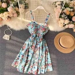 Summer Kleid Boho Dress Women Slim a Line Bodycon Es Vestidos Mujer Ladies Vintage Floral Printed Short 210525