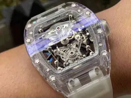 Luksusowe mechanicy męskie zegarek Richa Milles Eur Super Snow Glass W pełni przezroczysty obudowa Special Tourbillon Automatyczny zegarek mechaniczny Mężczyzna