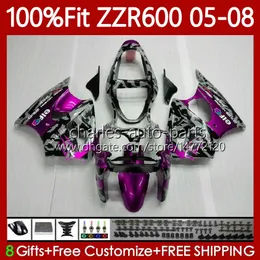 Rose Camouflage Injection Mold Bodywork For KAWASAKI NINJA ZZR600 600CC 2005 2006 2007 2008 Body 134No.98 100% Fit ZZR-600 600 CC 2005-08 ZZR 600 05 06 07 08 OEM Fairing Kit