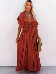 Casual Kleider Frauen Langes Kleid Boho Sommer Strand Bikini Cover Up Laides Maxi V-ausschnitt Sommerkleid Vintage Sexy Robe Longue