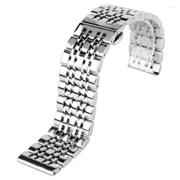 Watch Bands Classic 20/22/24mm Watchband Silver Stainless Steel Metal Band Strap With Push Button Hidden Clasp 2 Spring Bars Hele22