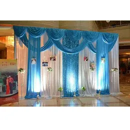 Party Decoration 3M/3 6M Lake Blue Wedding Backdrop Sequins Swag Event Drapery Stage Curtains Ice Silk Fabric 10ftx20ftParty