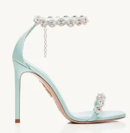 豪華なAquaszzus Love Link Sandals Shoes Bridal Wedding Women Crystal-Embellished Straps Pumps Elegant Lady High Heils Elegant Gladiator Sandalias