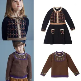 Vestidos de niña niños 2022 invierno diseño de marca niñas lindo tejido flor estampado suéter vestido bebé niño algodón prendas de vestir ropa
