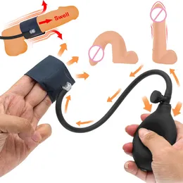 Anel inflável de pênis de brinquedo sexy melhoria de melhoria de bombeamento de silicone para bombeamento de scroto de scroto rings de sêmen de trava