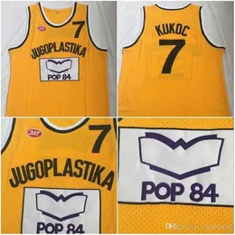 SJZL98 Jugoplastika Split Pop 7 Toni Kukoc Moive Basketball JerseysメンズステッチToni Kukoc Yellow Basketball Jersey