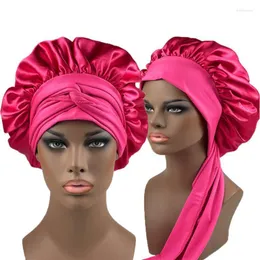 Beanie/Skull Caps Women Satin Bonnet Spandex Wide Stretchy Band Long Tail Cheveux Nuit Silk Sleeping Night Cap Bonnets For Delm22