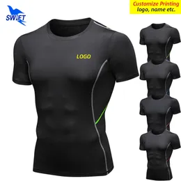 Summer Elastic Base Layer Running T Shirt Men Snabbt torrt Kort ärm Träning Skjortor Gym Fitness Sportwear Tee Tops Anpassa 220704