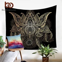 BeddingOutlet Lotus Tapestry Flower Bohemian Wall Hanging Bohemian Printed Microfiber Fabric Home Decoration Bedspread 2 Sizes T200601