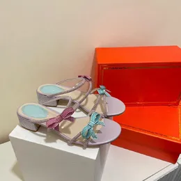 Zarif Cleo Kristaller Köpüklü Rhinestone İnce Yüksek Topuklu Sandals Kristal Topuk Ayak Bileği Sargısı Renes Caovilla Elbise Ayakkabı Lüks Tasarımcı Sandalet 35-40