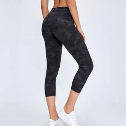 Women Girls Yoga Cropped Pants Leggings Running Fiess Tights Solid Color Lady High Waist Beauty Leg Tight Breathable Sports Trousers