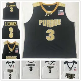 Sj98 NCAA Purdue Boilermaker 3 C. Edwards College Baskeball maglie da uomo cucite colore nero bianco Maglia universitaria