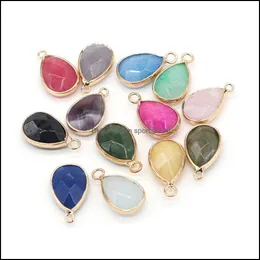 Arti e mestieri Regali d'arte Casa Giardino Delicato sfaccettato Waterdrop Stone Chakra Charms Ciondolo a forma di lacrima Quarzo rosa H Dhupi