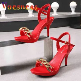 Sandali New Pure Color Donna Summer Fashion Open Toe Thin High Heel Female Chain Belt Party Casual Buckle Strap Shoes 220317